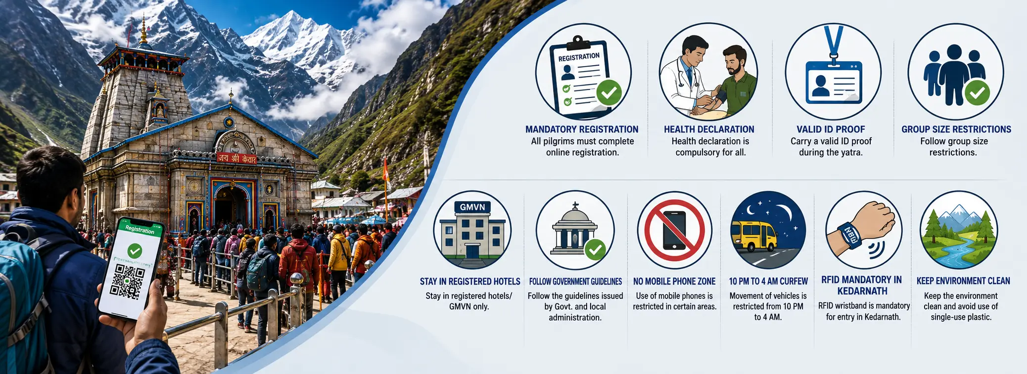 Char Dham Yatra 2026 pilgrims at checkpoint following new safety rules