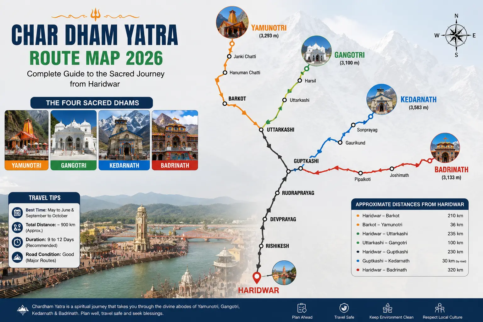 char dham yatra road conditions and rout map to Yamunotri Gangotri Kedarnath Badrinath